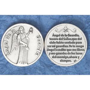 Guardian Angel Spanish - 3/4 inch Double Sided Round Medal Oxidized