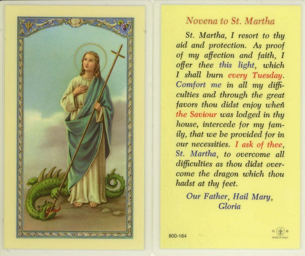 St. Martha Laminate Holy Card