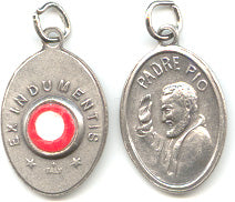 St Padre Pio - 1 inch Pray for Us Medal Oxidized with Third Class Relic