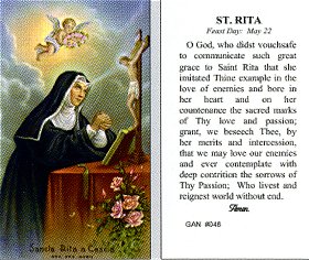 St. Rita Holy Card Laminate DISCONTINUED
