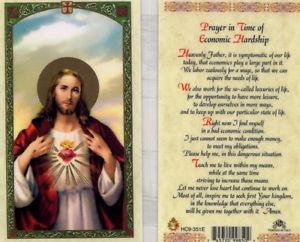 Prayer in Time of Economic Hardship Laminate Holy Card