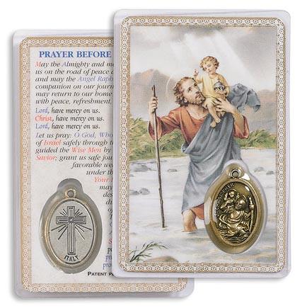 St. Christopher Motorist Prayer Holy Card with Medal