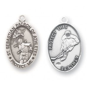 Saint Sebastian Oval Sterling Silver Hockey Athlete Medal