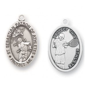 Saint Sebastian Oval Sterling Silver Tennis Athlete Medal