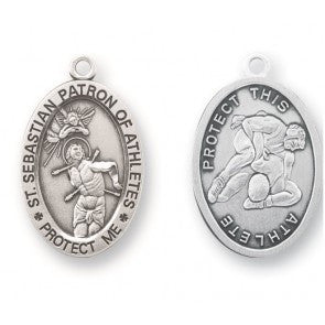 Saint Sebastian Oval Sterling Silver Wrestling Athlete Medal