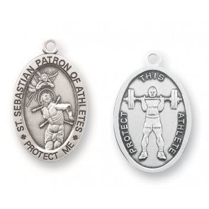 Saint Sebastian Oval Sterling Silver Weight Lifting Athlete Medal