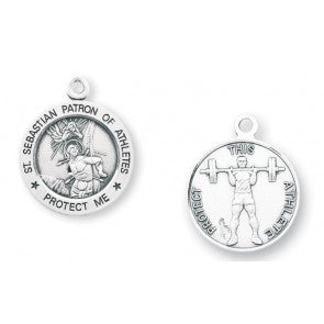 Saint Sebastian 15/16" Round Sterling Silver Weight Lifting Athlete Medal
