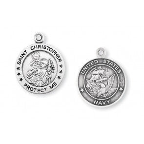 Navy Saint Christopher Sterling Silver Medal