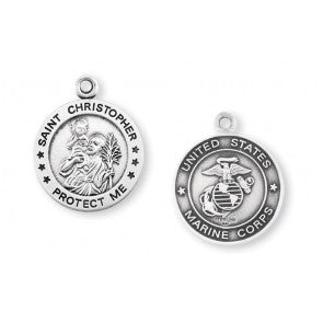 Marines Saint Christopher Sterling Silver Round Medal