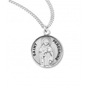 Saint Peregrine 7/8" Round Sterling Silver Medal