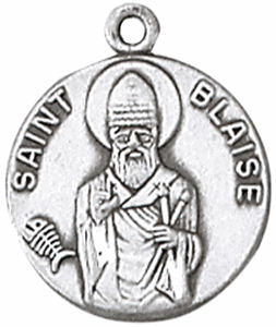 St. Blaise/St Blase Pewter Saint Medal Necklace with Prayer Card