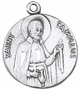 St. Camillus Pewter Saint Medal Necklace with Prayer Card