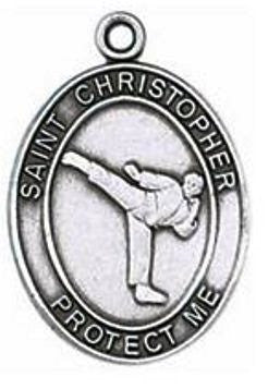 Karate St. Christopher Pewter Sports Medal from Jeweled Cross