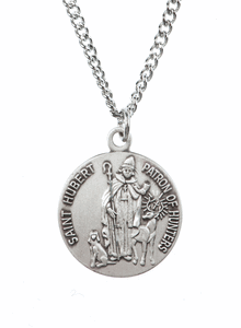 St. Hubert Pewter Medal Necklace with Holy Card