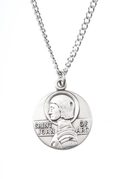 St. Joan of Arc Pewter Medal Necklace with Holy Card