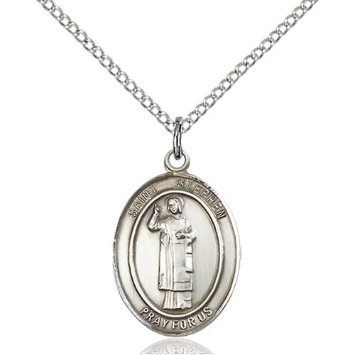 St. Stephen Oval Pewter Medal Necklace with Holy Card