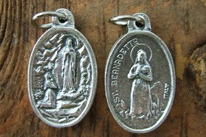 St. Bernadette / Grotto of Lourdes Oxidized Medal