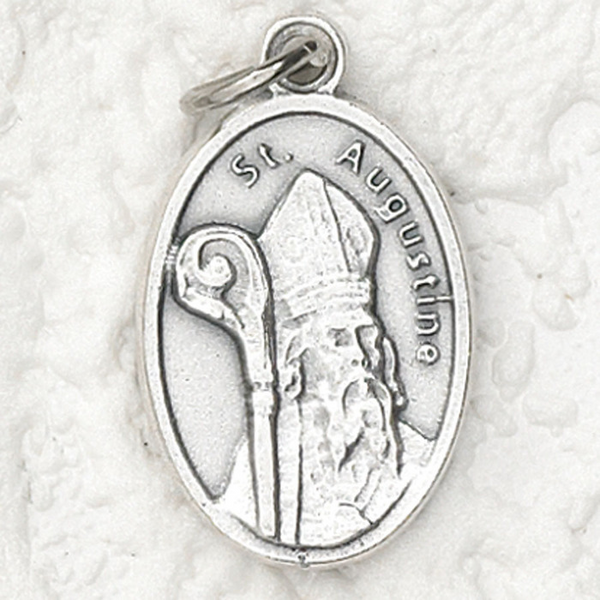 St. Augustine - 1 inch Pray for Us Oxidized Medal
