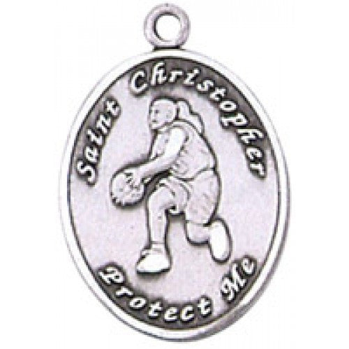 Girl's St Christopher Basketball Patron Saint Pewter Necklace